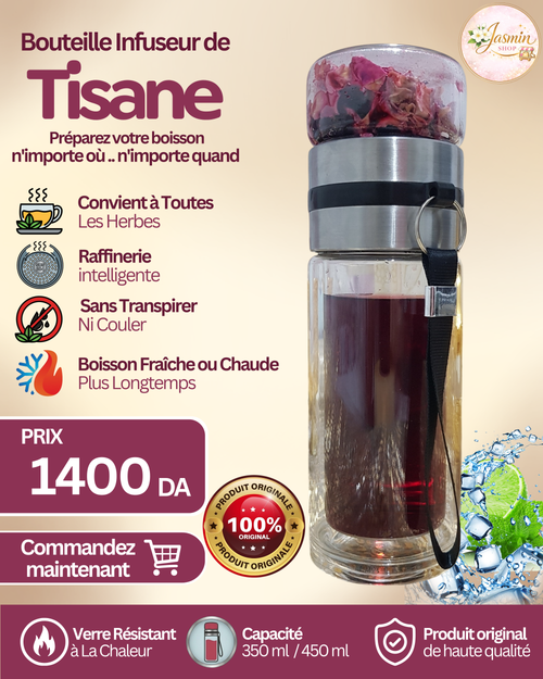 Bouteille de Tisane avec Infuseur  350 ml / 450 ml  زجاجة شاي الأعشاب مزودة بمصفاة